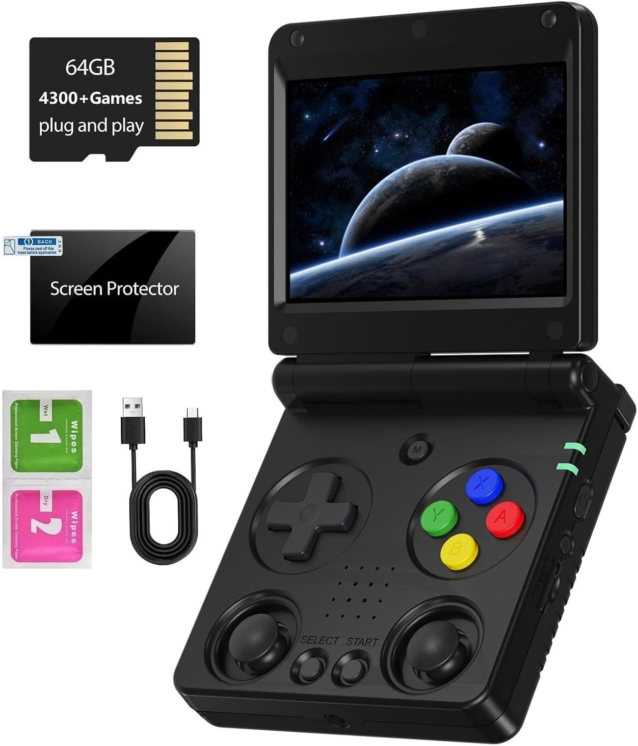 RG34XXSP Foldable Retro handheld model , 3.4 Inch IPS Screen Linux System Sunken Dual Joystick Built-in 64G TF Card 5000+ Games Handheld Emulator Support 5G WiFi Bluetooth TV Output(Indigo)