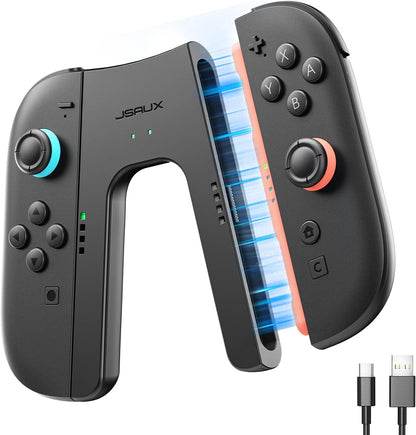 JSAUX Switch 2 Charging Grip for Nintendo Switch 2, snap-fit Grip Controller Compatible with Switch 2 Joycons, Play While Charging with LED Indicator& 1.5m/4.9ft Charger Cable-Black