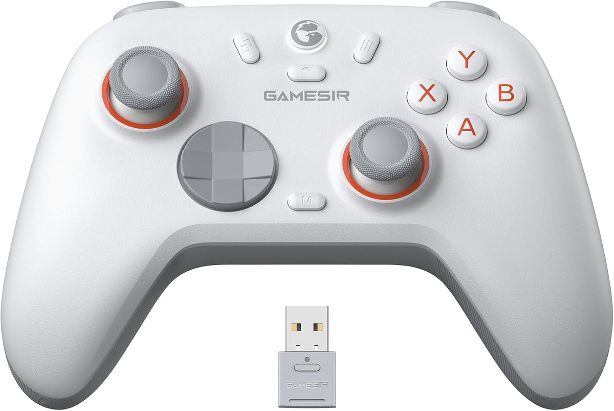 Wireless Bluetooth Game Controller for PC Switch Mobile Devices, 2.4GHz Gaming Gamepad with Hall Effect Joysticks, 1000Hz Polling Rate, Trigger Stops, Programmable Back Buttons, Turbo, Rechargeable Battery (White)
