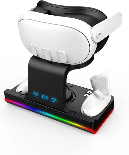 Charging Dock for Meta Quest 3 VR Headset Charging Stand Grip snap-fit Charging Station for VR Headset (White)