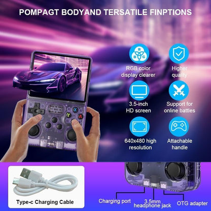 R36s Retro handheld model 3.5 Inch 21000+ Games Retro handheld model, Video handheld model with Dual Stylem Linux/Garlic Supports & Dual 3D Joysticks -128G -Purple