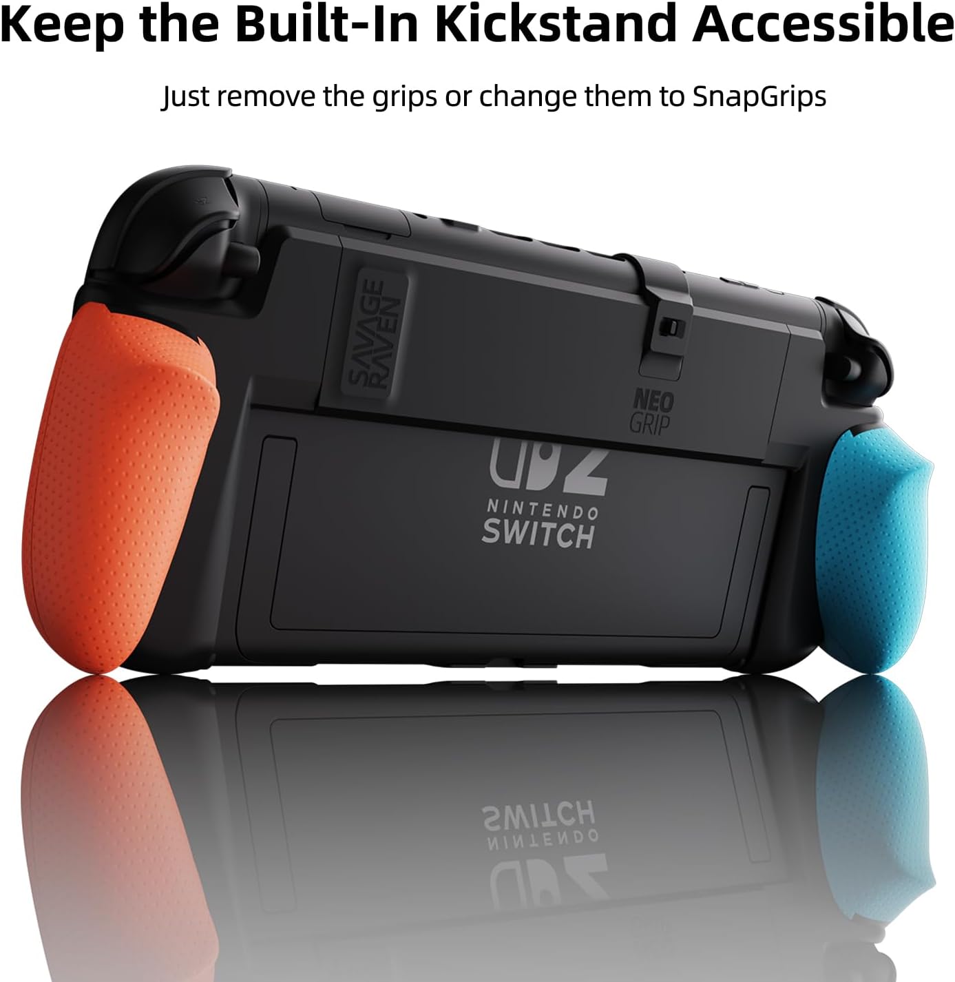 Savage Raven NeoGrip Ergonomic Grip Case Compatible with Nintendo Switch 2, Replaceable Grips for Different Hand Sizes, Hard Shell Handheld Case, Neon Blue & Red