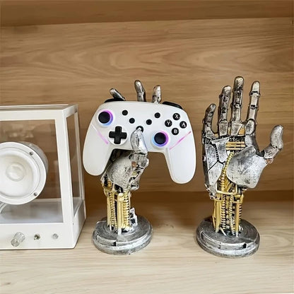KOOPAO Headphone and Gaming Controller Holder Stand, Cyberpunk Mechanical Hand Headset Hanger for PS4 PS5 Xbox Switch Controller Stand,Desktop Decoration Game Room Decor (Silver)