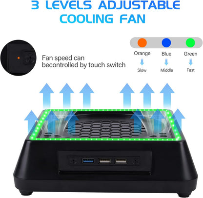 TechKen Cooling Fan Stand Dock for Xbox Series X, 3 Level Speed Fan Adjustable 3 Mode Colorful LED RGB Light Dock (Small)