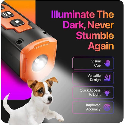 Ultrasonic Dog Repeller, Rechargeable Anti Barking Trainer with LED Flashlight : High-Frequency Pet Deterrent Device | Outdoor/Indoor Dog Behavior Control for Pet Owners (Orange)