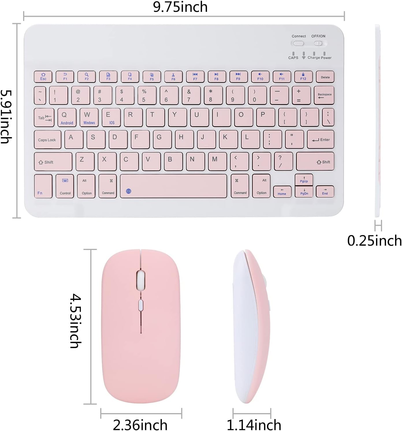 Rechargeable Bluetooth Keyboard and Mouse Combo for iPad, Ultra-Slim Portable Wireless Mouse Keyboard for iPad Pro Air Mini iPhone Samsung Tablet Cell Phone Android, iPadOS/iOS 13 and Above (Pink)