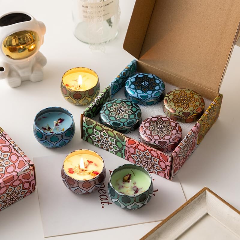4 Pack Scented Candles Gift Set 80g x 4 100% Pure Natural Soy Wax Portable Travel Aromatherapy Tin Jar Candle for Birthday Christmas Valentine's Mother's Thanksgiving Day Women & Mom Gifts