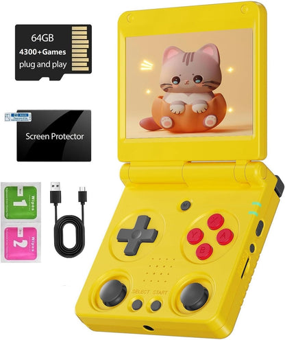 RG34XXSP Foldable Retro handheld model , 3.4 Inch IPS Screen Linux System Sunken Dual Joystick Built-in 64G TF Card 5000+ Games Handheld Emulator Support 5G WiFi Bluetooth TV Output(Indigo)