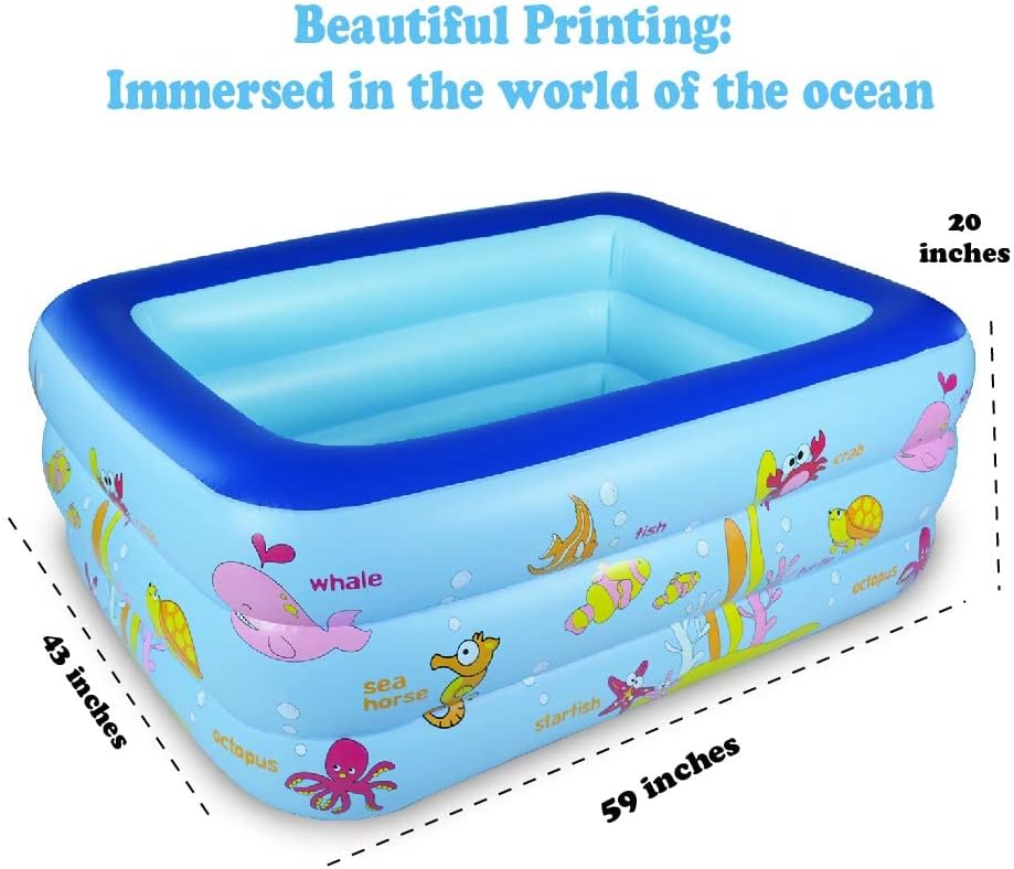 WateBom Inflatable Family Swim Center Pool with Inflatable Soft Floor, 70 inches Ocean World Kids Swimming Pool…