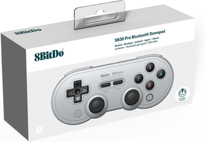 8BitDo SN30 Pro Bluetooth Controller, Hall Effect Joystick Update, Compatible with Switch, PC, macOS, Android, Steam Deck & Raspberry Pi (Gray)