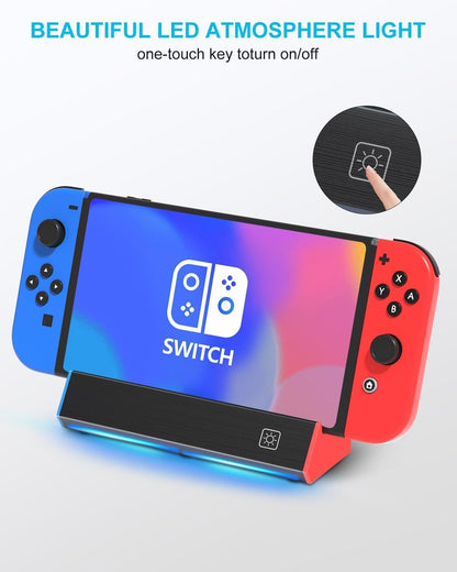 ZONEY Switch TV Dock with 1000Mbps Ethernet LAN Port/4K HDMI Port, Portable Switch Docking Station for Nintendo Switch/Switch OLED, Replacement Official Switch Dock Base Stand (Black with LAN Port)