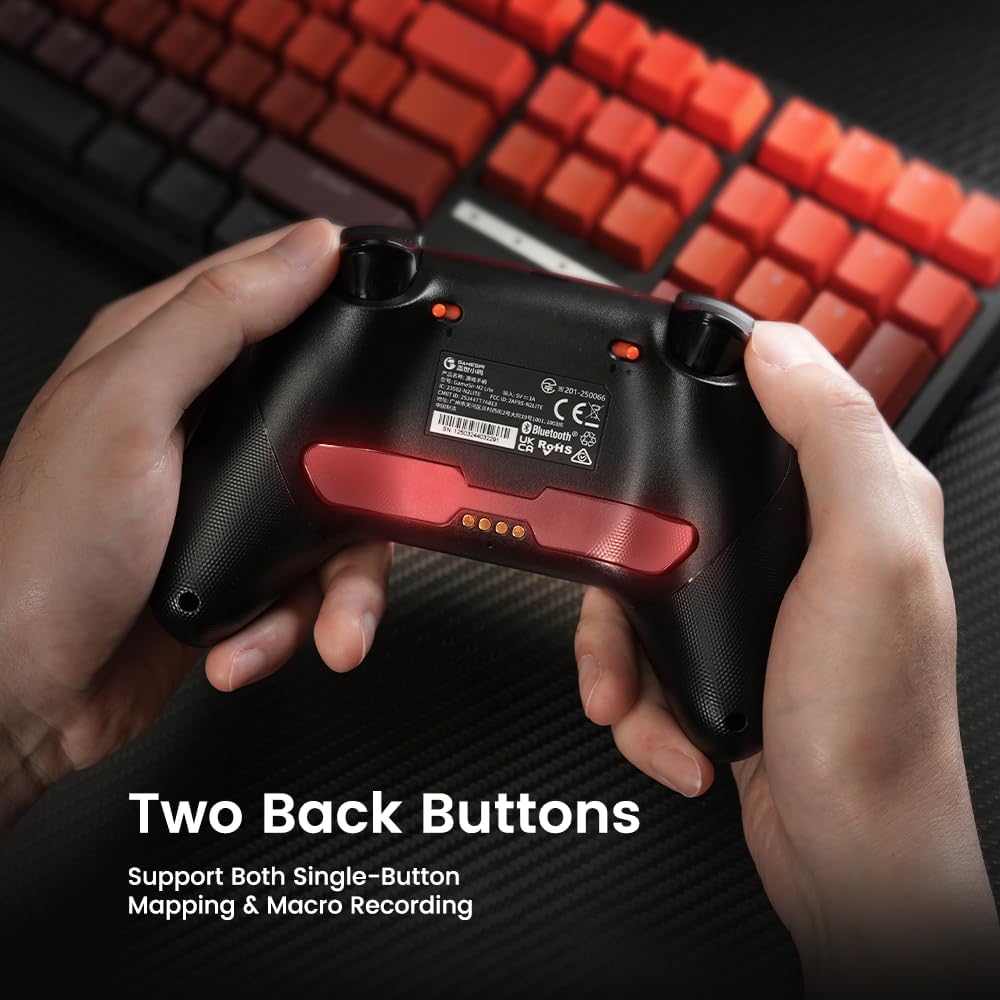 Wireless Bluetooth Game Controller for PC Switch Mobile Devices, 2.4GHz Gaming Gamepad with Hall Effect Joysticks, 1000Hz Polling Rate, Trigger Stops, Programmable Back Buttons, Turbo, Rechargeable Battery (White)