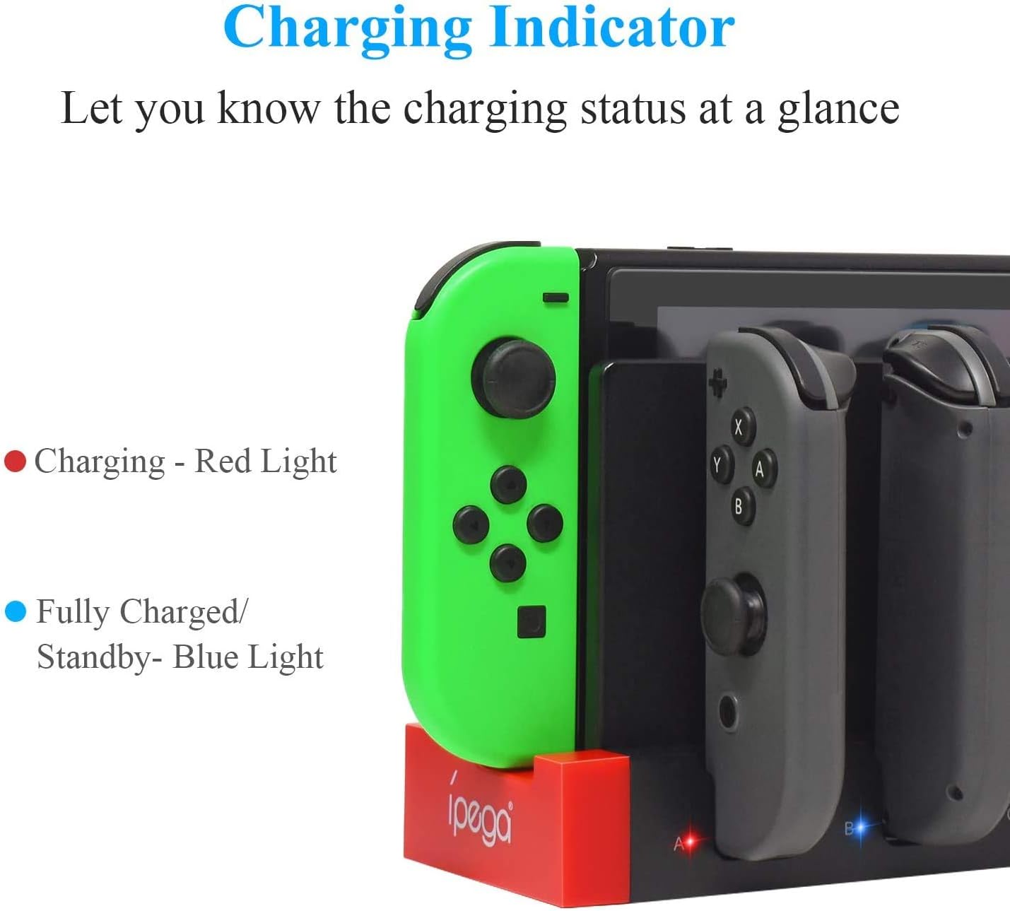 4in1 Charger for Nintendo Switch Joycon, Charger Station Stand for JoyCons Accessories with LED Indication (B)