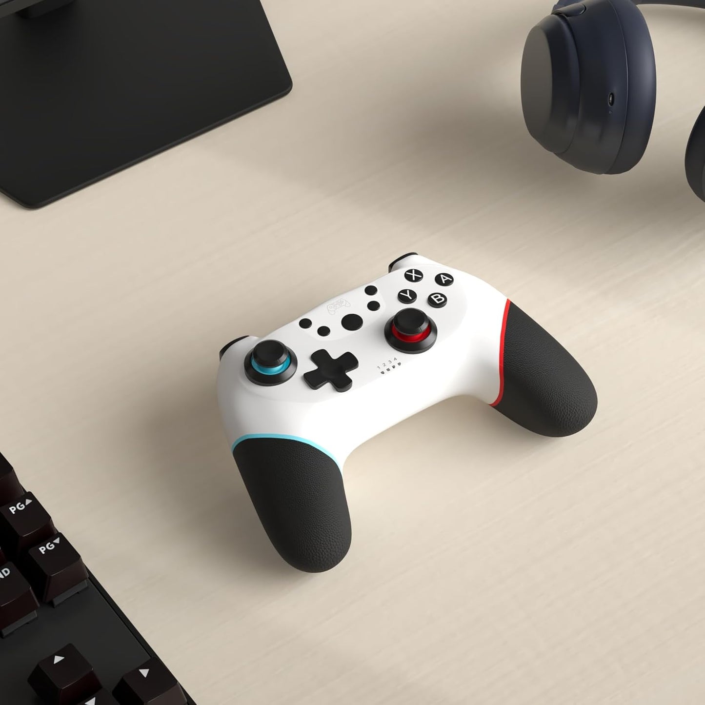 Wireless Controller Compatible with Switch Console, Motion Control Gamepad with Turbo, Dual Vibration & Wake-Up Function – White