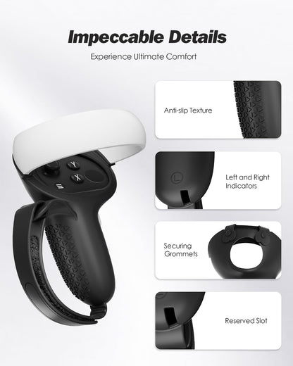 SUPERUS Comfort Controller Grips Cover Compatible with Meta Quest 2 Accessories - All-Silicone Construction, Controller Grips for Oculus Quest 2 with Adjustable Knuckle Straps Protector