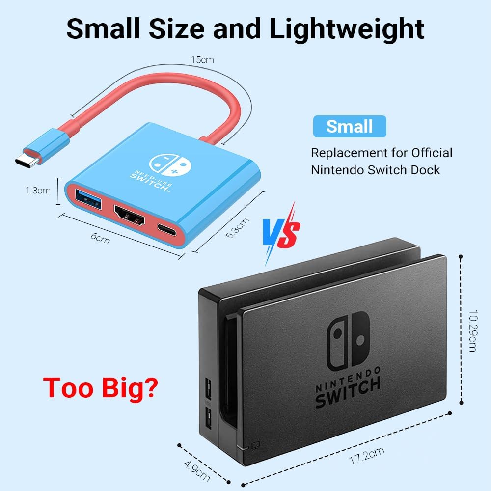 Switch Dock, 4K@60Hz Switch Docking Station 3 in 1 Switch Travel Dock with HDMI USB 3.0 PD100W Charing Port for Nintendo Steam Decck MacBook Laptop NOT for Switch2