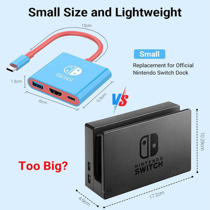 Switch Dock, 4K@60Hz Switch Docking Station 3 in 1 Switch Travel Dock with HDMI USB 3.0 PD100W Charing Port for Nintendo Steam Decck MacBook Laptop NOT for Switch2
