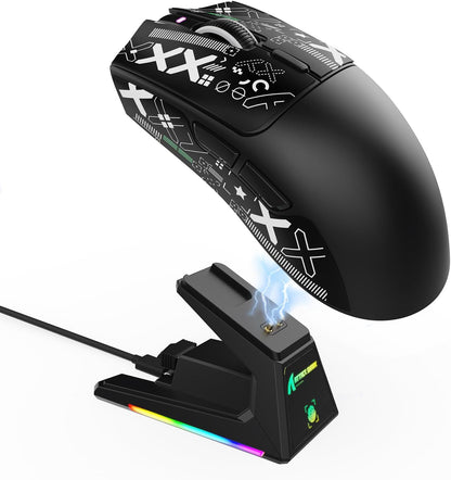 ATTACK SHARK X1 Ultralight Wireless Gaming Mouse with snap-fit RGB Charging Dock,Anti Slip Grip Tape,PixArt PAW3395 Pro Sensor,40000DPI,BT/2.4Ghz/Wired,Optical Micro Switch for PC Mac Gamer(Black)