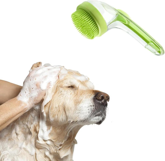 Pet Bath Brush with Body Wash Dispenser: Silicone Massage Design, Suitable for Both Cats and Dogs, Can Be Used as a Exfoliating Bath Comb (Green)