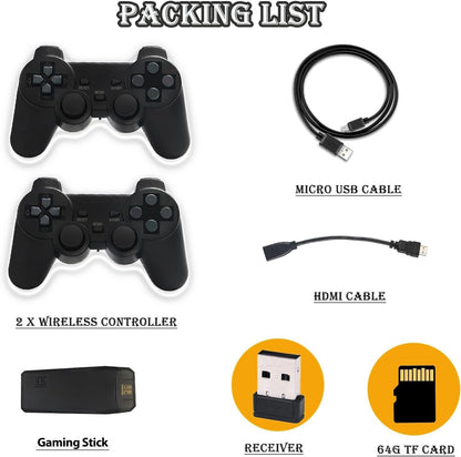 Wireless Retro handheld model Stick Built-in 20000+ Classic Games, 4K HDMI Output Nostalgia Plug & Play Retro Video Gaming Stick with 15 Emulators and Dual 2.4G Wireless Controller（64GB Memory Card）
