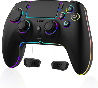 Wireless Controller for PS5 Pro/PlayStation-5/PC/Mac with Hall Effect joystick trigger/Back Paddles/Cool RGB/Motion Sensor/TURBO/3.5mm Audio Jack - Built-in Speakers Support P-S5 Console Audio