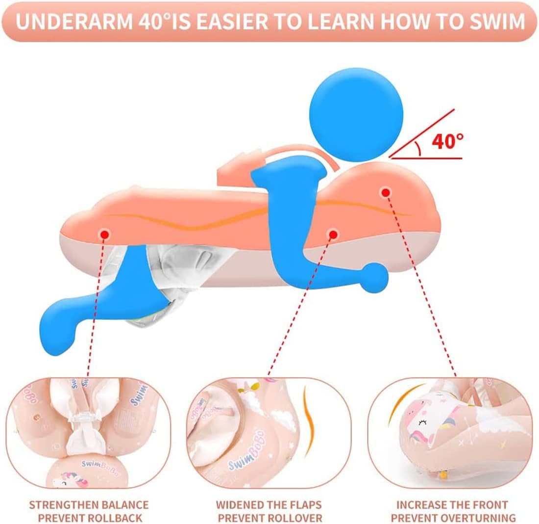 Kids Swimming Pool Float with Removable UPF 50+ Sun Protection Canopy, Infant Toddler Inflatable Swimming Rings for Age of 12-24 Months, Boys Girls Swimming Trainer