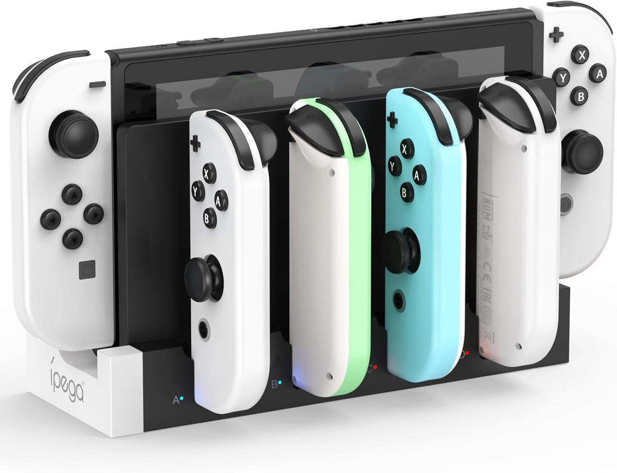 Controller Charging Dock for Switch and Switch OLED, Wireless Gamepad Charging Station with LED Indicator, Compact Desktop Charging Stand, White