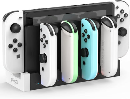 Controller Charging Dock for Switch and Switch OLED, Wireless Gamepad Charging Station with LED Indicator, Compact Desktop Charging Stand, White