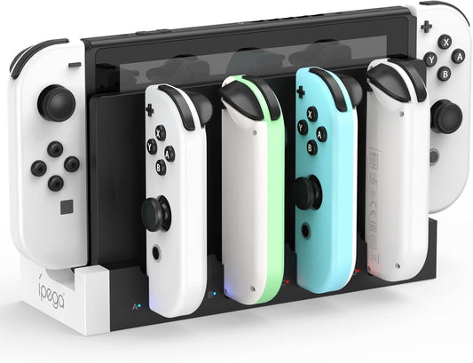 Controller Charging Dock for Switch and Switch OLED, Wireless Gamepad Charging Station with LED Indicator, Compact Desktop Charging Stand, White