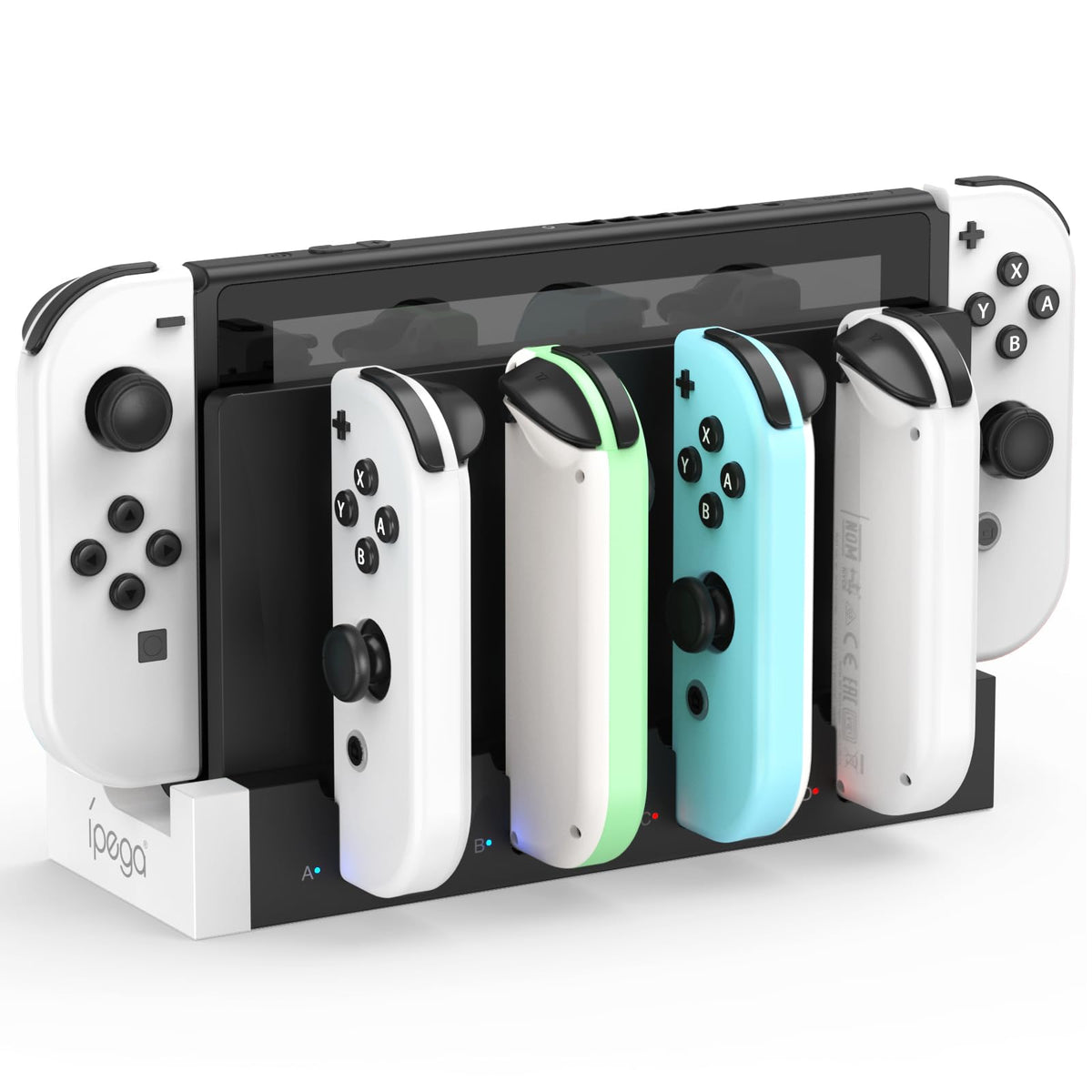 Controller Charging Dock for Switch and Switch OLED, Wireless Gamepad Charging Station with LED Indicator, Compact Desktop Charging Stand, White