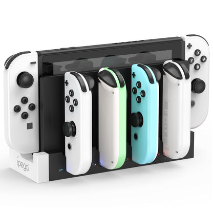 Controller Charging Dock for Switch and Switch OLED, Wireless Gamepad Charging Station with LED Indicator, Compact Desktop Charging Stand, White
