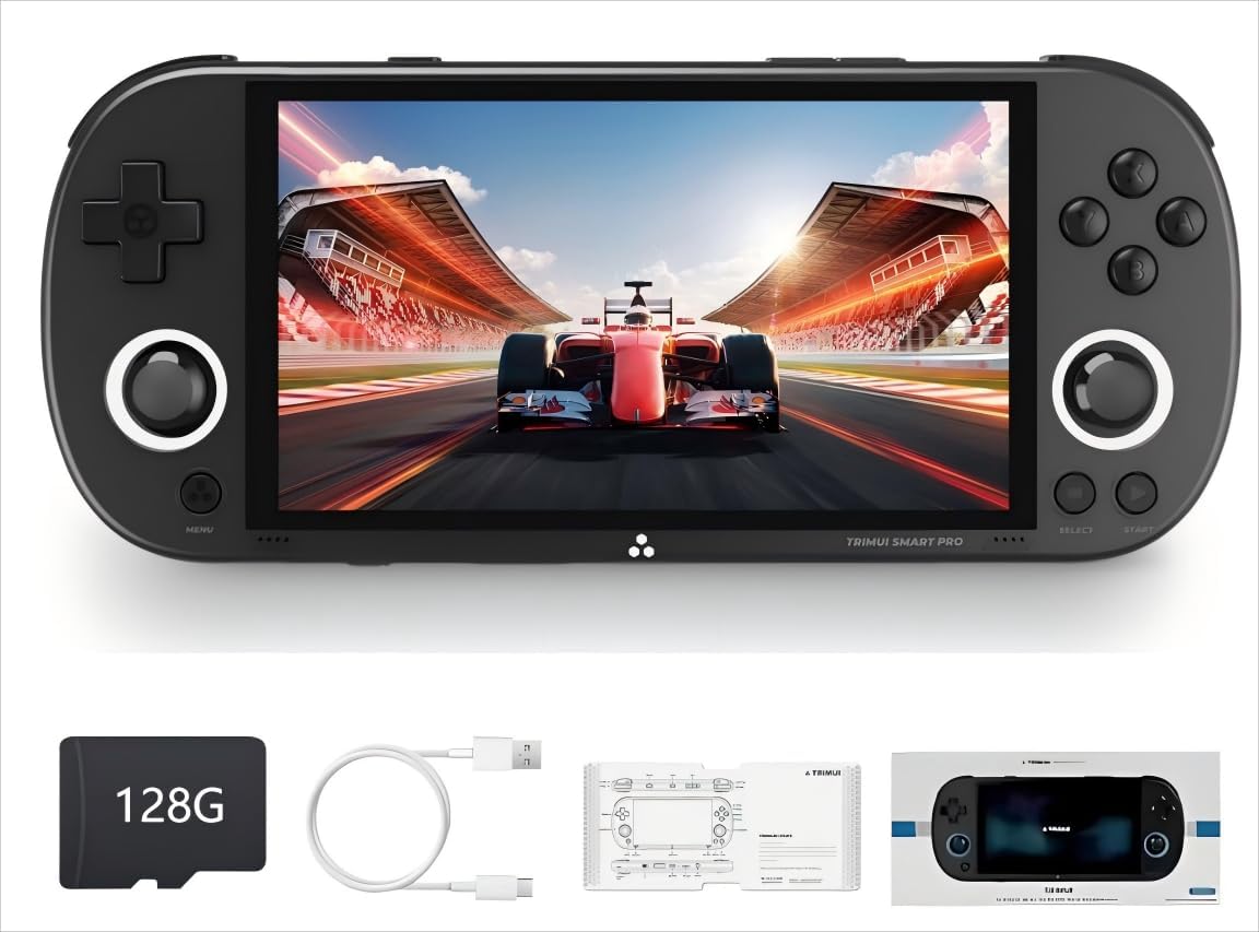Trimui Smart Pro Retro handheld model, 5" IPS Screen Portable handheld model with 5000mAhBattery, Built in 128G TF Card &15000+ Games,Support WiFi Multiplayer Online Battle (Gray,128G)