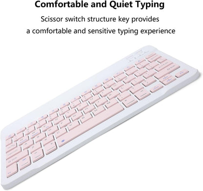 Rechargeable Bluetooth Keyboard and Mouse Combo for iPad, Ultra-Slim Portable Wireless Mouse Keyboard for iPad Pro Air Mini iPhone Samsung Tablet Cell Phone Android, iPadOS/iOS 13 and Above (Pink)
