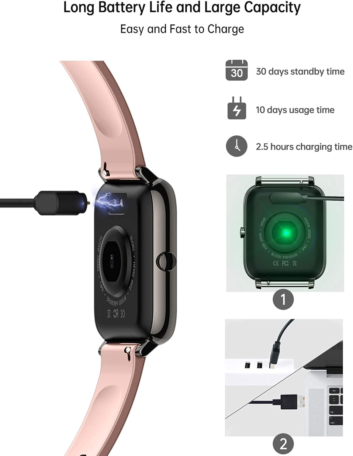 Smart Watch for Women Men, Popglory Smartwatch with Blood Pressure, Blood Oxygen, Sleep Monitor, Fitness Tracker with Heart Rate Tracking/Pedometer/Calories, Full Touch Fitness Watch for Android iOS