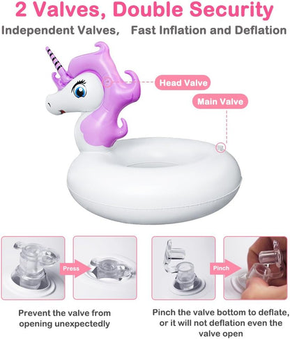 Unicorn Pool Float, Pool Floats for Kids Inflatable Unicorn Float for Pool Kids Floaties Swim Rings Summer Toys for 5 10 Year Old Girls Boys Toddlers Child Floating Tubes