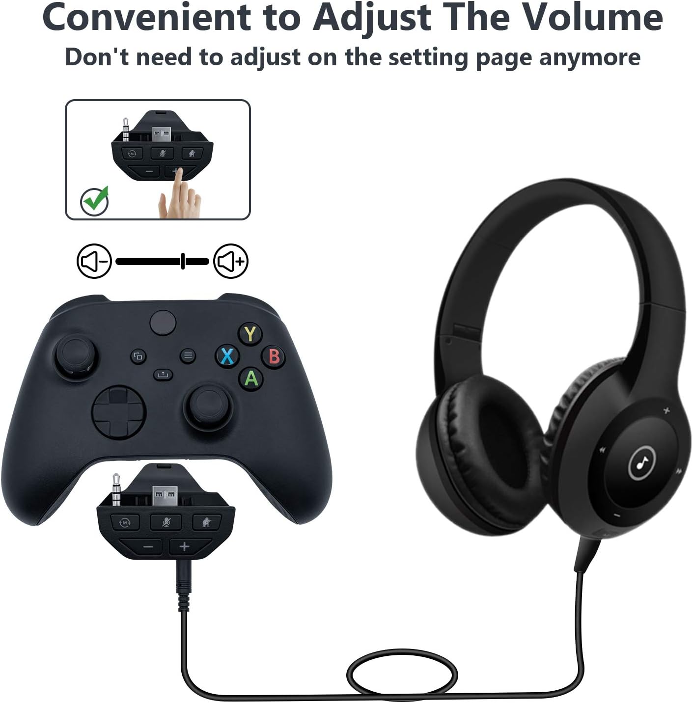 Mcbazel Headset Adapter for Xbox Series X/S Stereo Headset Audio Adapter with Volume Adjustment for Xbox One with 3.5mm Jack Controllers/Xbox Series X & Series S,Xbox ONE/ONE S Controllers - Black