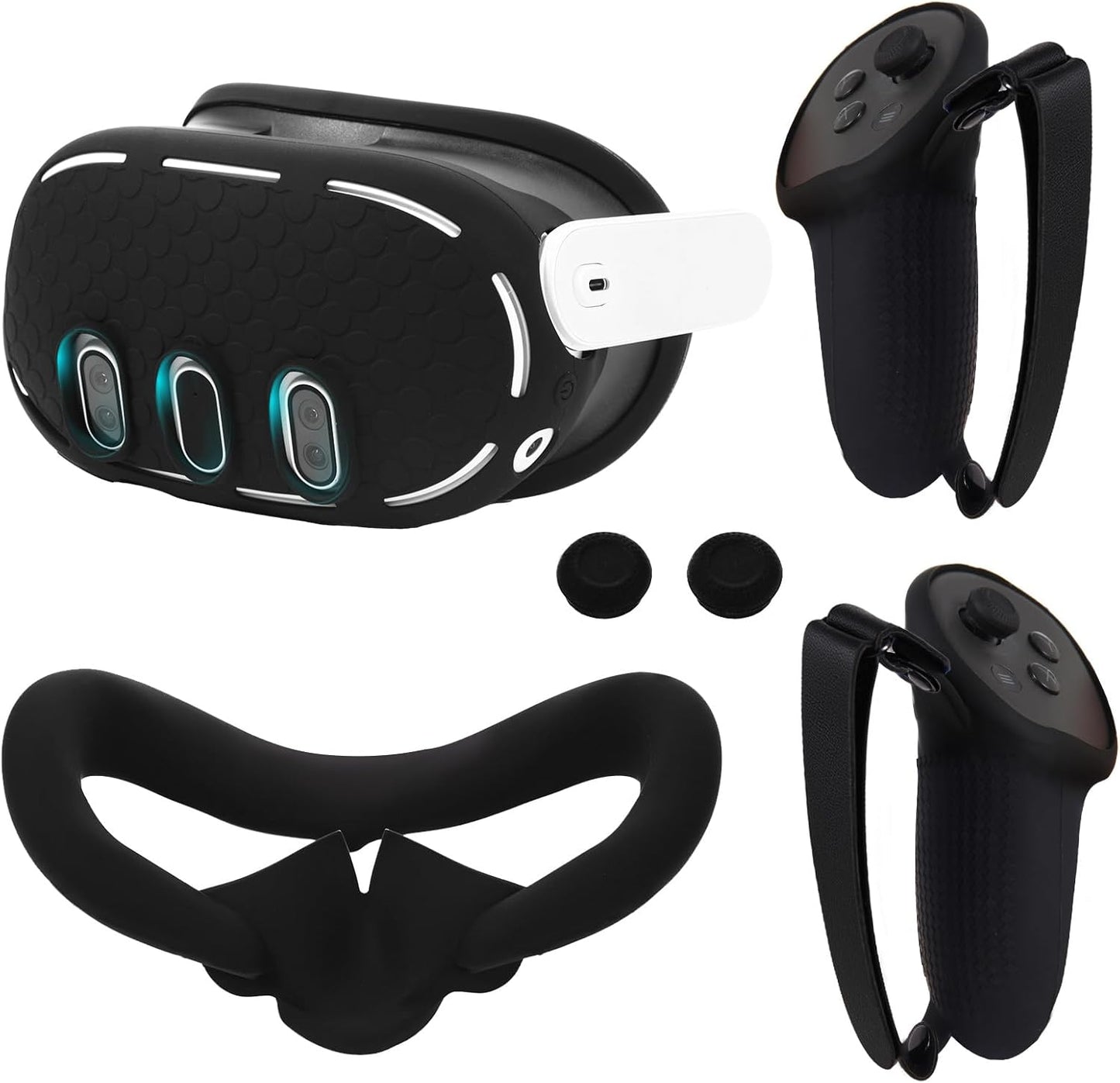 VR Accessories Set for Oculus/Meta Quest 3 Controller Grip and VR Silicone Face Pad,VR Shell Protection Cover,VR Controller Thumbstick Covers(Black)