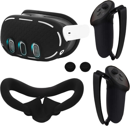 VR Accessories Set for Oculus/Meta Quest 3 Controller Grip and VR Silicone Face Pad,VR Shell Protection Cover,VR Controller Thumbstick Covers(Black)