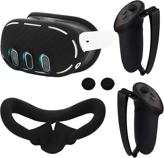 VR Accessories Set for Oculus/Meta Quest 3 Controller Grip and VR Silicone Face Pad,VR Shell Protection Cover,VR Controller Thumbstick Covers(Black)