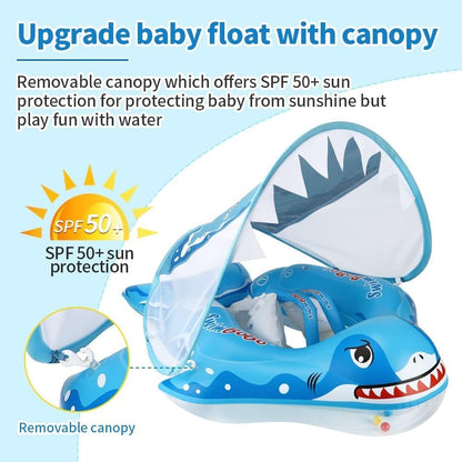 Kids Swimming Pool Float with Removable UPF 50+ Sun Protection Canopy, Infant Toddler Inflatable Swimming Rings for Age of 12-24 Months, Boys Girls Swimming Trainer