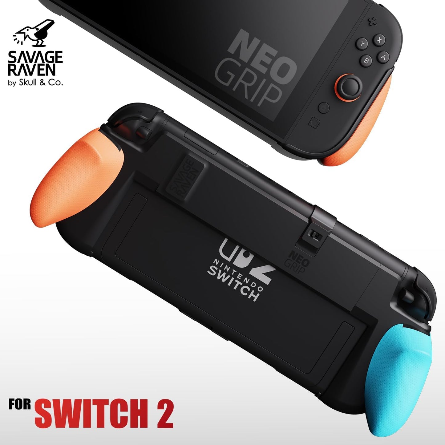 Skull & Co. NeoGrip Ergonomic Grip Bundle Compatible with Nintendo Switch 2, Replaceable Grip Handheld Case with Carrying Case – Black