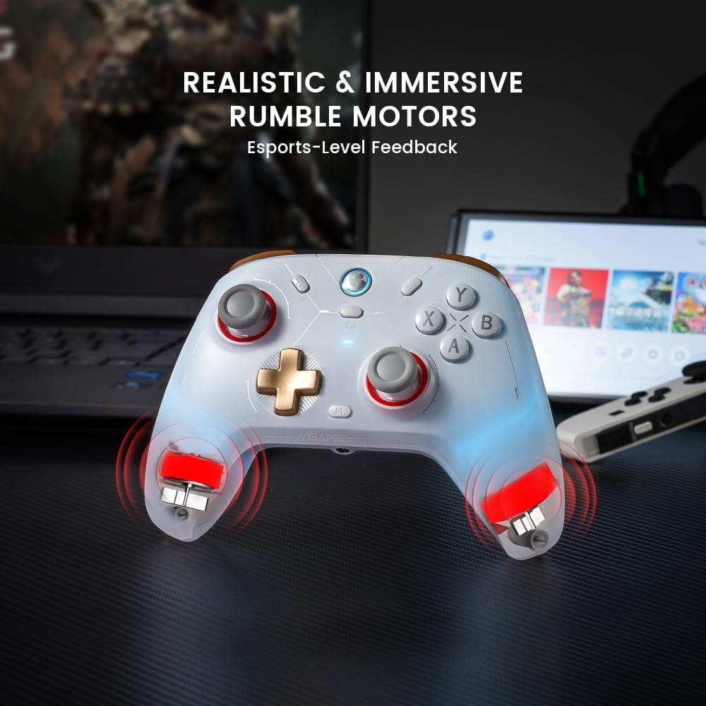 GameSir Cyclone 2 Wireless Gaming Controller for PC/Switch/iOS/Android with TMR Sticks, 1000Hz Polling Rate, RGB Lighting & Charging Dock – White