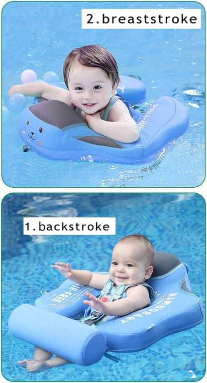 Mambobaby Float Non Inflatable Smart Swim Trainer Newest Size Improved Add Tail Never Flip Over UPF 50+ Sun Canopy Baby Swim Float Mambo Baby Float Solid Swimming Ring Infant Pool Float