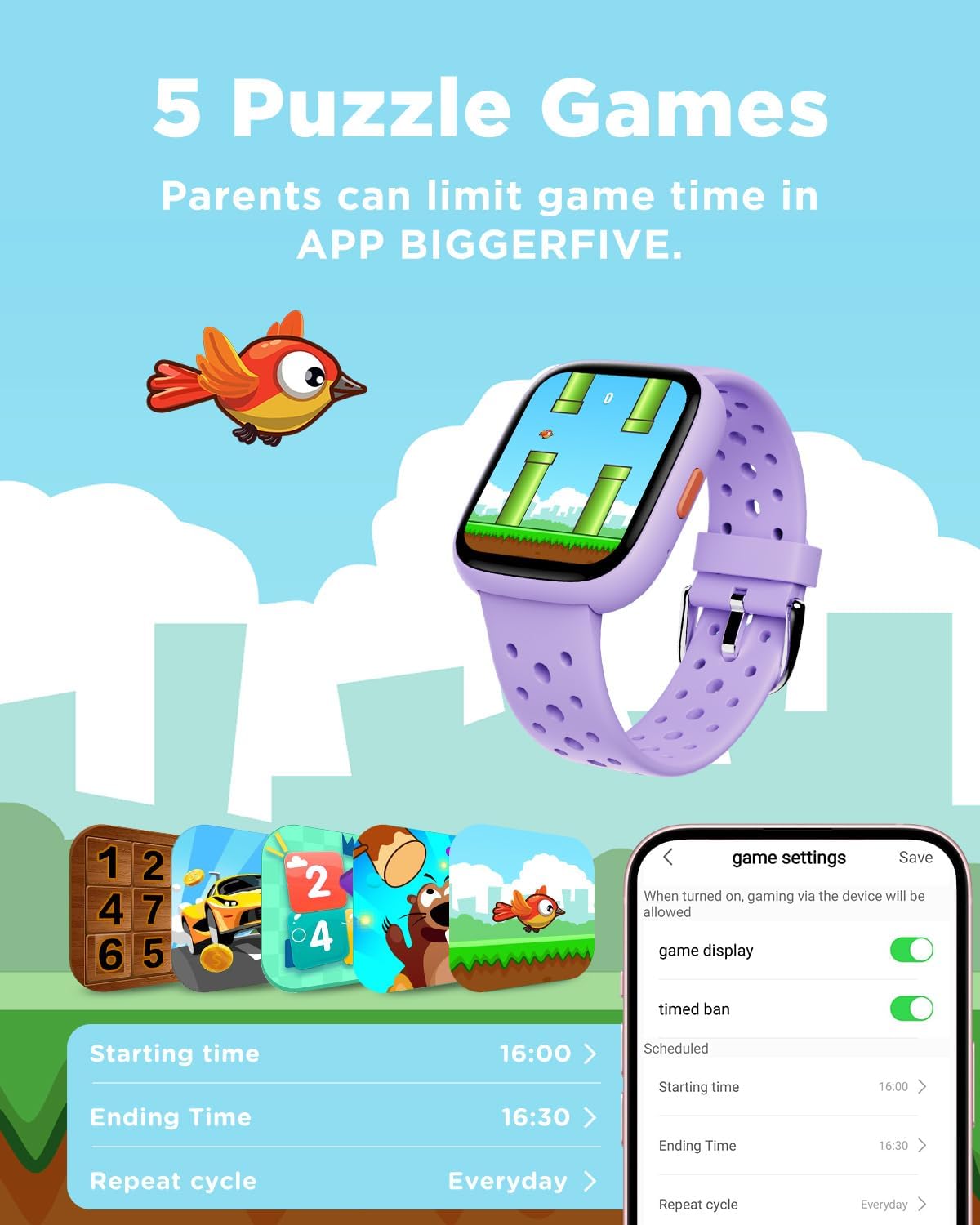 BIGGERFIVE Smart Watch for Kids No APP No Phone Needed, 1.8" Fitness Tracker Watch Pedometer, Sleep Monitor, IP68 Waterproof, Step Counter, Puzzle Games for Girls Boys Teens 5-16, Black