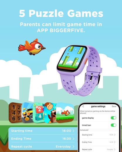 BIGGERFIVE Smart Watch for Kids No APP No Phone Needed, 1.8" Fitness Tracker Watch Pedometer, Sleep Monitor, IP68 Waterproof, Step Counter, Puzzle Games for Girls Boys Teens 5-16, Black