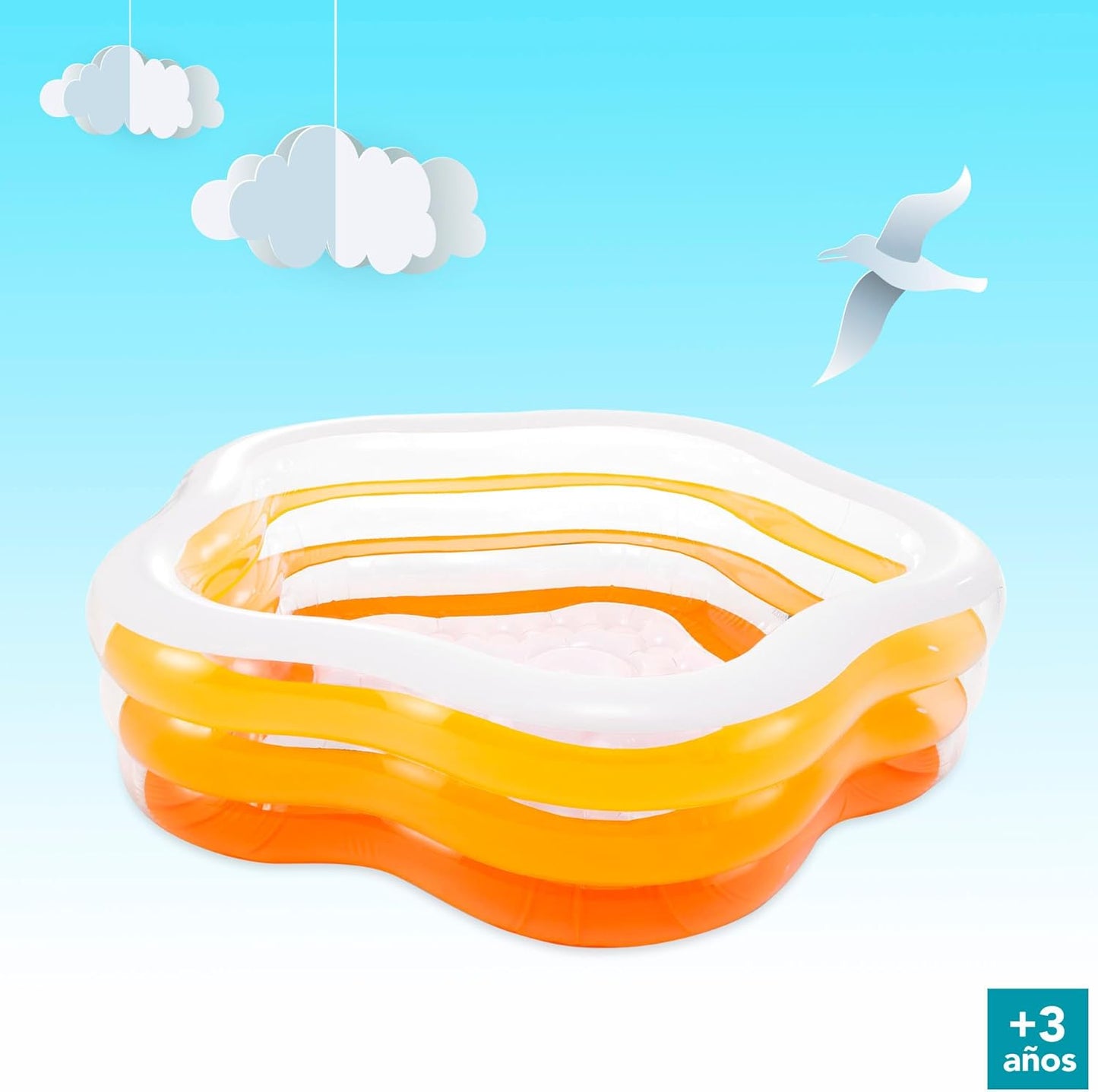 INTEX 56495NP - Summer Colors Pool, W/ Infl. Floor, Ages 3+, Size 1.85mx1.8mx53cm