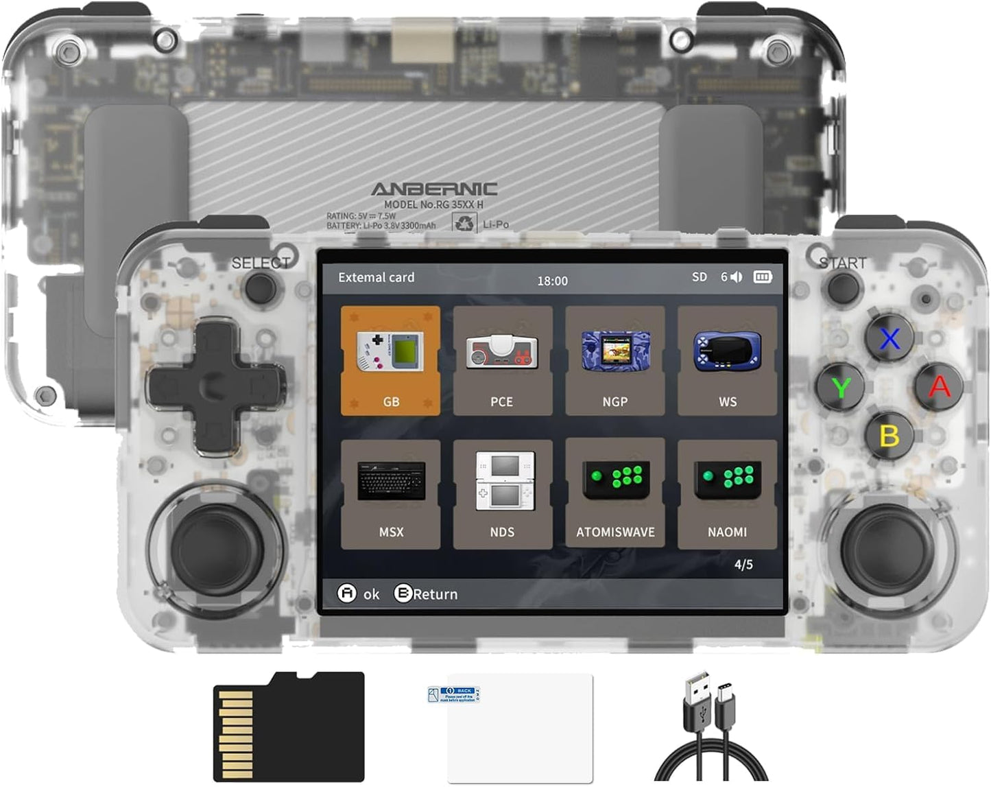Anbernic RG35XX H Retro handheld model, Support HDMI TV Output 5G WiFi Bluetooth 4.2, 3.5 Inch IPS Screen Linux System Built-in 64G TF Card 5515 Games (RG35XXH Transparent Purple)