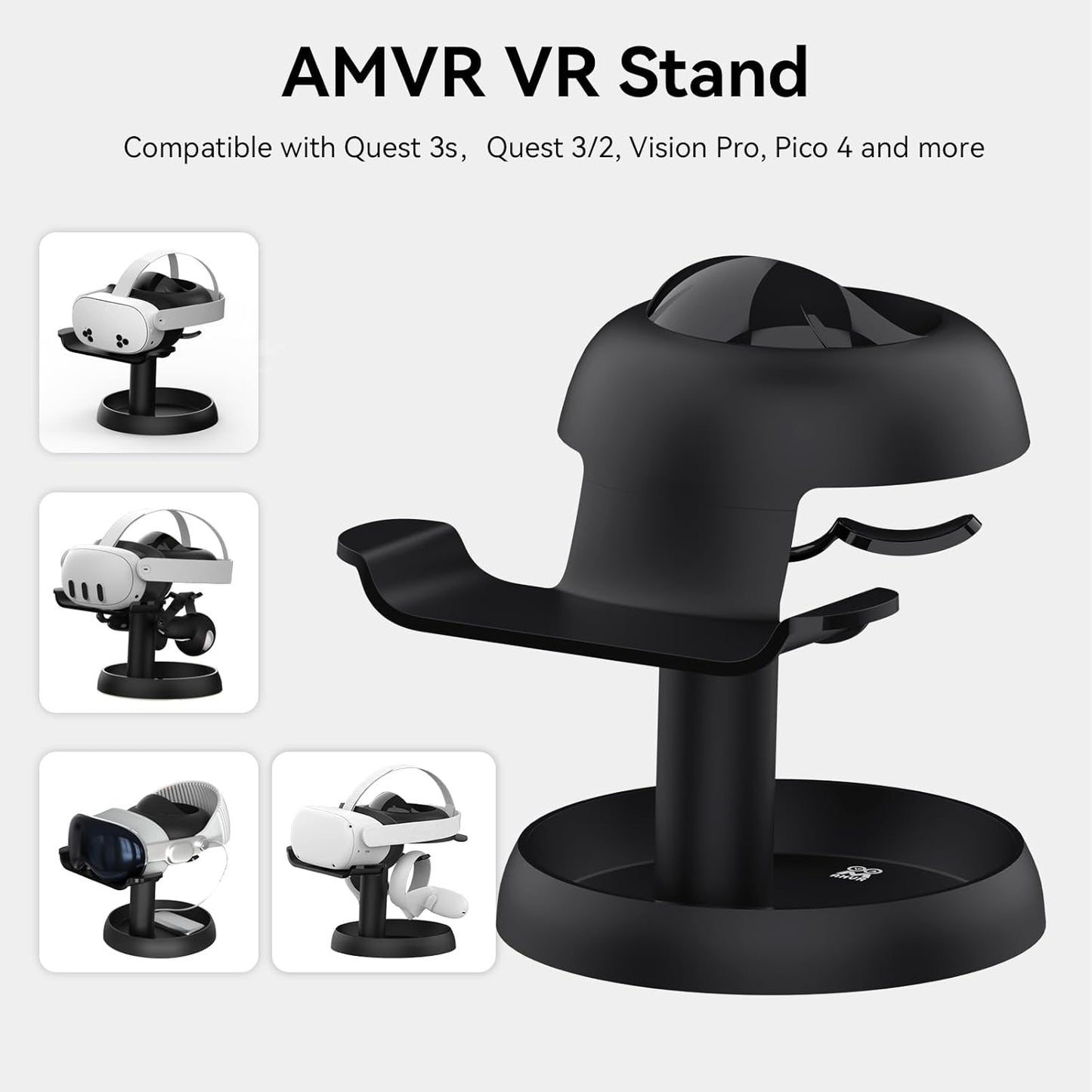 AMVR Stand Holder Compatible with Quest 3s/Quest 3/Quest 2/Pico 4/Vision Pro/for PSVR 2 - Universal VR Headset Display Dock, Stable Bracket Storage Round Base, Mount Install Easy