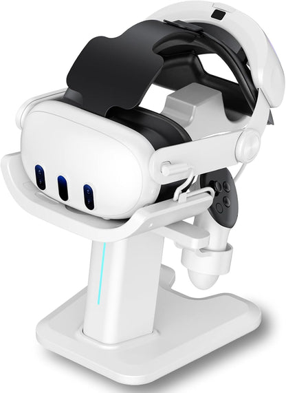 RGB Charging Dock and Vertical Stand for Quest 3S, Quest 3, Quest 2 and Quest Pro, VR Headset Controller Charging Station, White