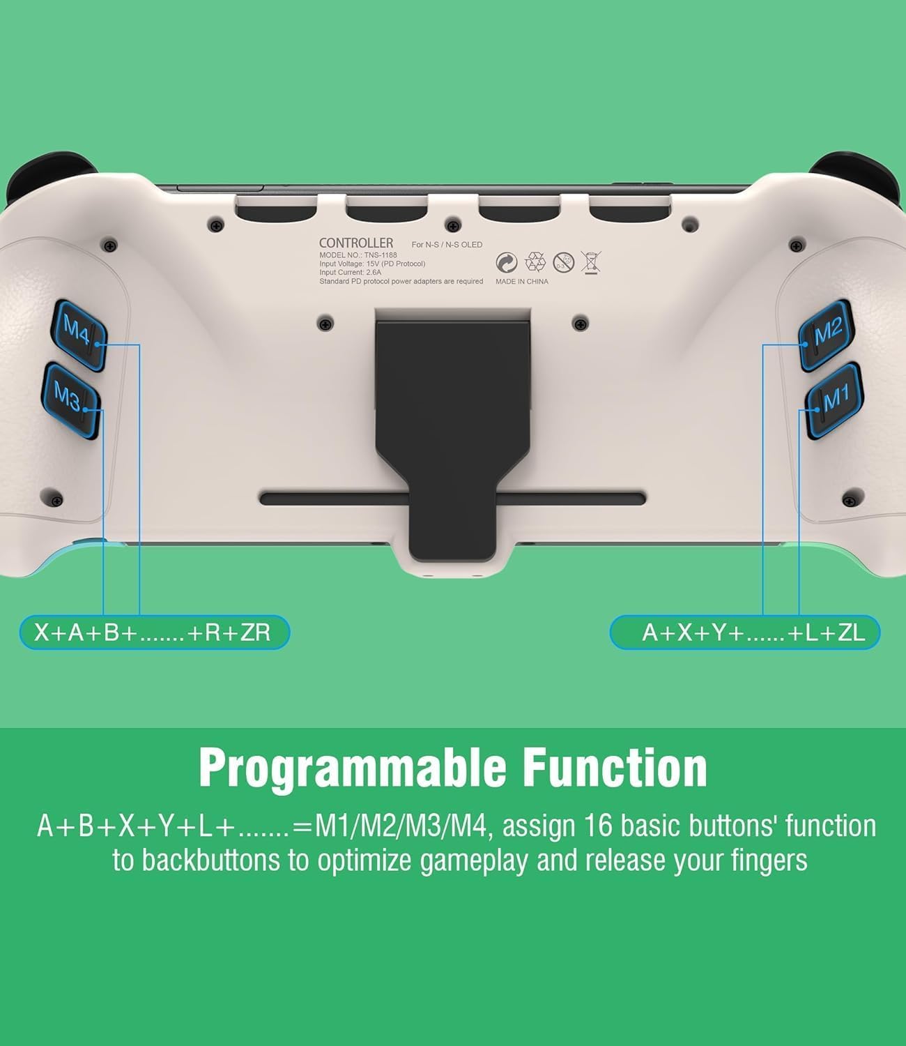 ZONEY Switch Controller for Nintendo Switch/OLED, One-Piece Joypad Switch Pro Controller for Handheld Mode, Ergonomic Handheld Switch Grip Controller with 6-Axis Motion Control, Turbo & Mapping (Blue & Green)
